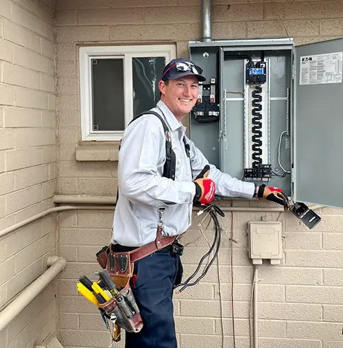 Allied electric team member rewiring a house for a panel upgrade